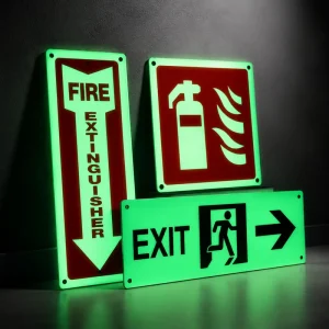 Custom Self Luminous Fire Safety Signs Exit Sign Emergency PVC Photoluminescent Glow in Dark Fire Extinguisher Sign for Building