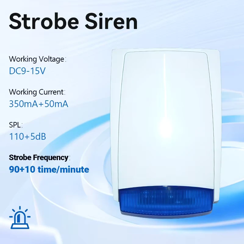 Custom Strobe Light Siren ABS Wired Fire Sound and Light Siren Alarm System DC9 15V 118dB Waterproof Features Strobe Siren