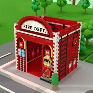 Customized Mini Fire Department PVC Cardboard Playhouse Set Kids Toy for Pretend Play