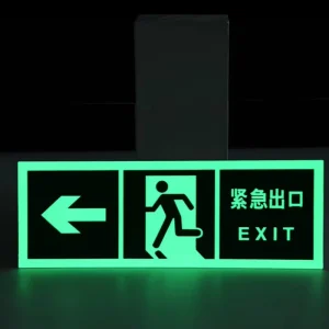 Customized Solar Emergency Exit Signs Photoluminescent Glow in the Dark Man Running Left Fire fighting Traffic Sign