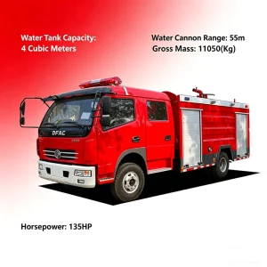 Diesel 4×2 Fire Truck 4000L Carbon Steel Tanker Water Cannon Fire Fighting Vehicle for Petrochemical Plant Emergency Rescue