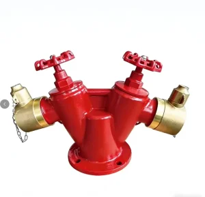 Double Outlet Fire Hydrant Landing Valve 2 Way Brass Fire Fighting Angle Valve with Flanged Base for High Rise Building