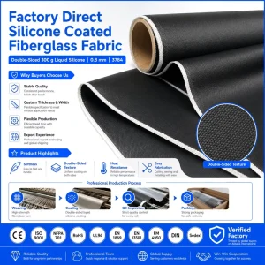 Double Side 300g Liquid Silicone Coated 3784 Fiberglass Fabric 0.8mm Stable Coating for Industrial Fire Safety OEM