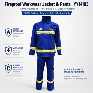 Durable Comfortable Reflective Tape Firefighter Suits Fireproof EN ISO 11612 Certified Level C Protection Fire Rescue Suit