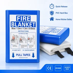 Durable Reusable Style Fiberglass Fire Blanket 1.2*1.2m 0.43mm PVC Hard Case Single Pack CE Certified