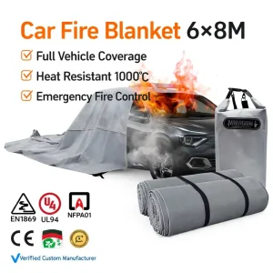 EN13501 Certified 6*8M / 6*9M Car Fire Blanket Silicone Coated Fiberglass for EV Fire Suppression