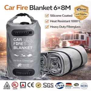 EN13501 Certified 6*8M / 6*9M Vehicle Fire Blanket Silicone Coated for EU Compliance & Safety