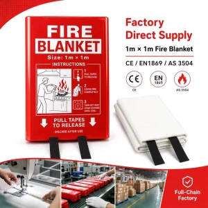 EN1869 Approved Fire Blanket 1m * 1m Fiberglass PVC Hard Case Kitchen Fire Suppression Tool