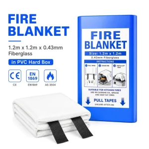 EN1869 CE Certified 1.2m Fire Safety Blanket 100% Fiberglass 0.43mm Rigid PVC Box Packaging Bulk Order OEM Available