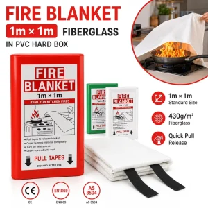 EN1869 Certified Kitchen Fire Blanket Fiberglass 1m * 1m PVC Box OEM Factory Supply Product
