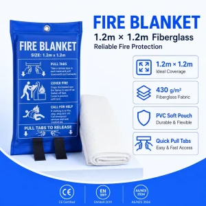 EN1869 Tested 1.2*1.2m Fiberglass Fire Blanket 430gsm PVC Pouch for Home Kitchen Emergency Use