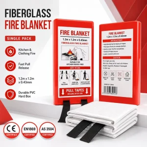 EN1869 Tested 1.2m * 1.2m Fire Safety Blanket PVC Box Fiberglass Fabric for Kitchen Use