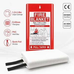 EN1869 Tested 1.2m * 1.8m Fire Safety Blanket PVC Box Fiberglass for Commercial Kitchen