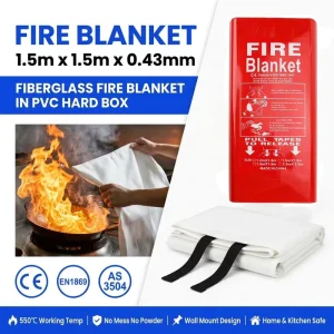 EN1869 Tested 1.5m Fire Safety Blanket PVC Box Fiberglass Fabric for Commercial Kitchen