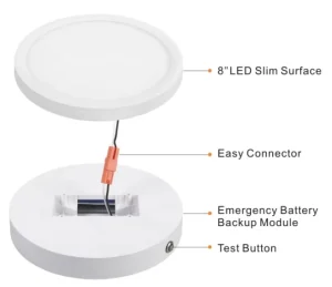 ETL Smart Emergency Battery Slim LED Ceiling Light 200MM Dimmable Lighting 2 Hours Emergency Time 10W 12W 15W Power Selectable