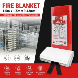 EU UK Compliant 1.5m Fiberglass Fire Blanket PVC Hard Box CE EN1869 Distributor