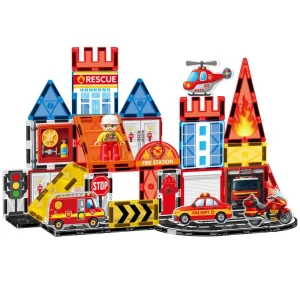 Educational Big Color Window DIY Puzzle Firefighting Fire Station Magnet Building Tiles for Children