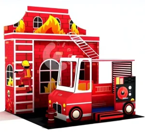 Educational Children Role Play Game Wooden Fire Station Wooden Toys Role Play House for Kindergarten Kids