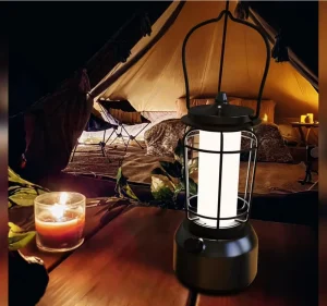 Electric LED Lantern for Camping Tent Light with Power Bank Flickering Flame Dimmer Light Camping Lantern