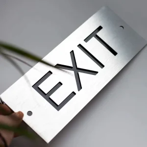 Emergency Exit Fire Exit Evacuation Sign Board 20×8 cm UV Printed Aluminum Composite Panel Outdoor Hollow Design
