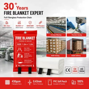 Emergency Kitchen Fire Blanket 1.2*1.2m 430gsm Fiberglass PVC Soft Pouch with Pull Tabs
