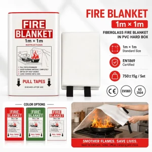 Emergency Kitchen Fire Blanket Fiberglass 1*1m PVC Hard Case CE Approved Pull Tape System
