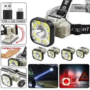 Emergency Ready 21 COB LED Headlamp with USB Rechargeable IP44 Waterproof Outdoor Lighting