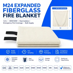 Expanded Fiberglass Fire Blanket 1M * 1M Durable Hemmed Edge Double Pull Tape Emergency Safety Blanket