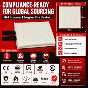 Expanded Fiberglass Fire Blanket 1M * 1M Fire Protection Blanket with Retail Color Box Packaging
