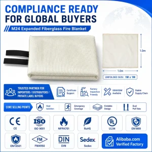 Expanded Fiberglass Fire Blanket 1M x 1M EN1869 NFPA701 RoHS UL94 Support Bulk Supply