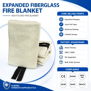 Expanded Fiberglass Fire Blanket 1M x 1M with PVC Soft Bag Color Box Hard Box Custom Packaging