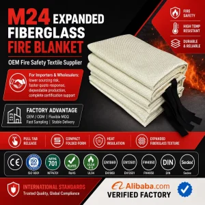Expanded Fiberglass Fire Blanket with PVC Soft Bag 1M * 1M Custom Package for Safety Product Importers