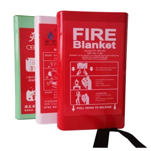 FB 1218 1m x 1m Fiberglass Cloth EN1869 Fireproof Blanket with 550 Protection Red Color and Hard PVC Box Packaging