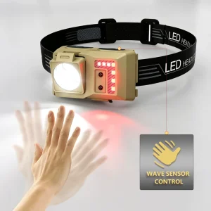 Factory Custom LED Headlamp Rechargeable Wave Sensor Headlight 240 Lumens Type-C Charging IP44 Waterproof Camping Light