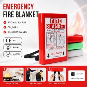 Factory Direct 1.2*1.2m Fiberglass Fire Blanket PVC Hard Box AS NZS 3504 OEM