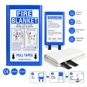 Factory Direct 1.2m*1.2m 0.43mm Fiberglass Fire Blanket PVC Rigid Box CE EN1869 Custom Packaging Low MOQ