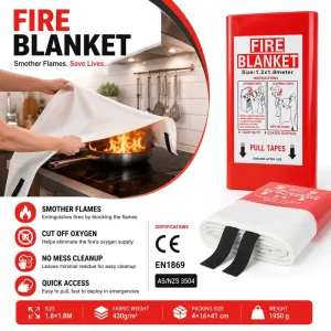 Factory Direct 1.8*1.8m Fiberglass Fire Blanket PVC Hard Box AS NZS 3504 OEM