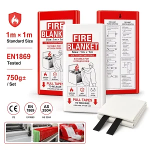 Factory Fire Blanket 1*1m Fiberglass PVC Case EN1869 Certified Home Kitchen Safety