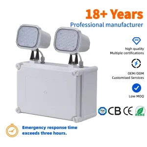 Factory OEM Custom Logo IP65 Waterproof Twin Spot LED Emergency Light Rechargeable Wall Mounted For Outdoor Staircase