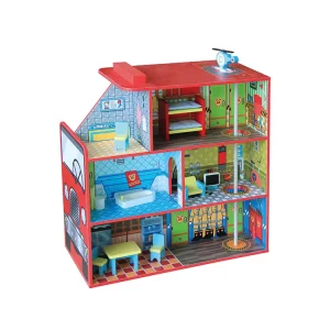 Fashion Big Children Girls Educational Fire Station 2 in 1 Wooden Doll House Toy Set for Kids