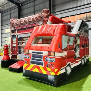 Feuerwehr Hpfburg Fire Truck Bounce House Inflatable Bouncy Castle Jumping Castle with Slide for Kids