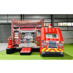 Feuerwehr Hupfburg Fire Station Inflatable Castle Dmuchany Zamek Fire Truck Bouncing Houses