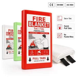 Fiberglass Fire Blanket 1*1m PVC Box Kitchen Fire Protection CE EN1869 AS 3504 OEM Supply