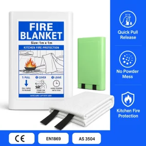 Fiberglass Fire Blanket CE Approved PVC Hard Box 1x1m Kitchen Emergency Safety Tool