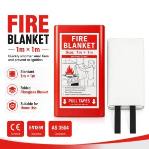 Fiberglass Fire Blanket PVC Hard Box 1*1m Kitchen Fire Protection CE EN1869 Supplier