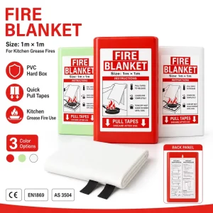 Fiberglass Fire Blanket PVC Hard Box 1m * 1m Kitchen Grease Fire Emergency Protection CE EN1869