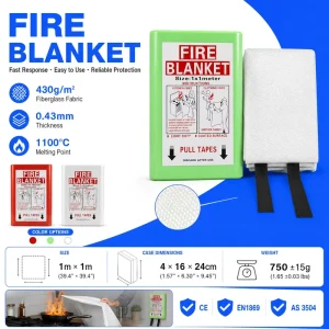 Fiberglass Fire Blanket for Home Kitchen PVC Box 1x1m EN1869 Certified Safety Tool