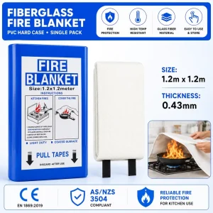 Fiberglass Fire Safety Blanket 1.2m 0.43mm PVC Hard Box CE EN1869 Private Label OEM Factory Supply
