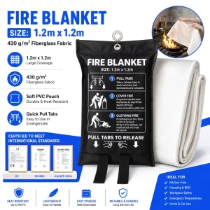 Fire Blanket 1.2*1.2m 430gsm Fiberglass PVC Soft Bag for Kitchen Emergency Kits