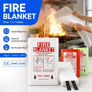 Fire Blanket Fiberglass PVC Case 1*1m Kitchen Safety CE Certified Supplier